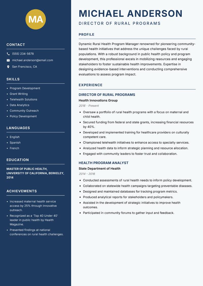 Rural Health Program Manager resume template — Classic Clean
