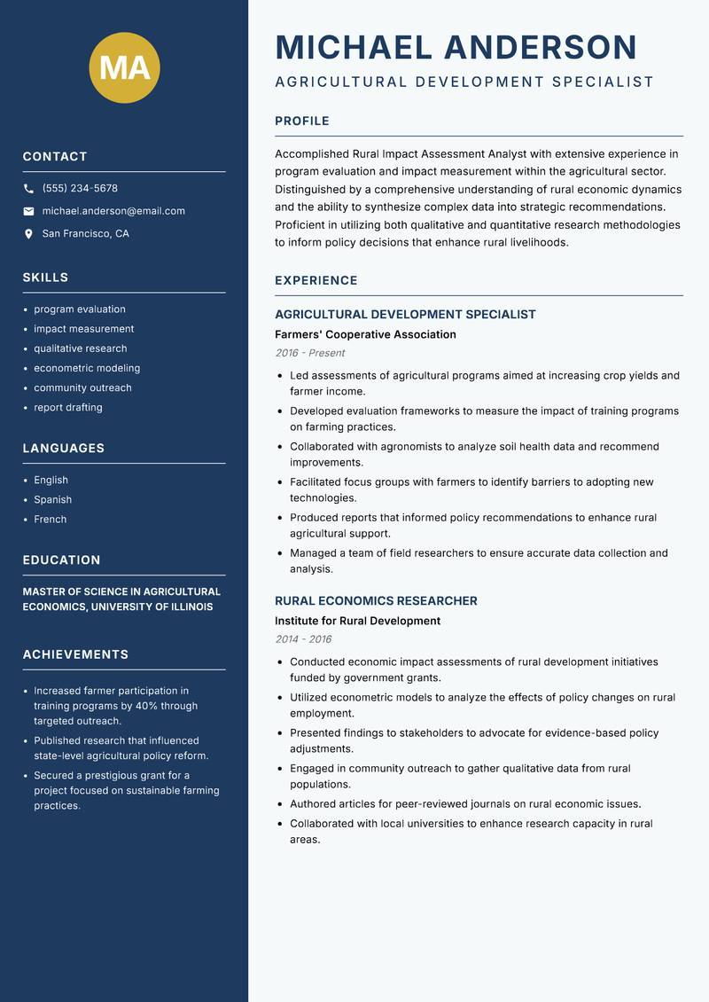 Rural Impact Assessment Analyst resume template — Classic Clean