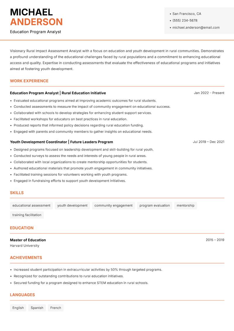 Rural Impact Assessment Analyst resume template — Modern Professional