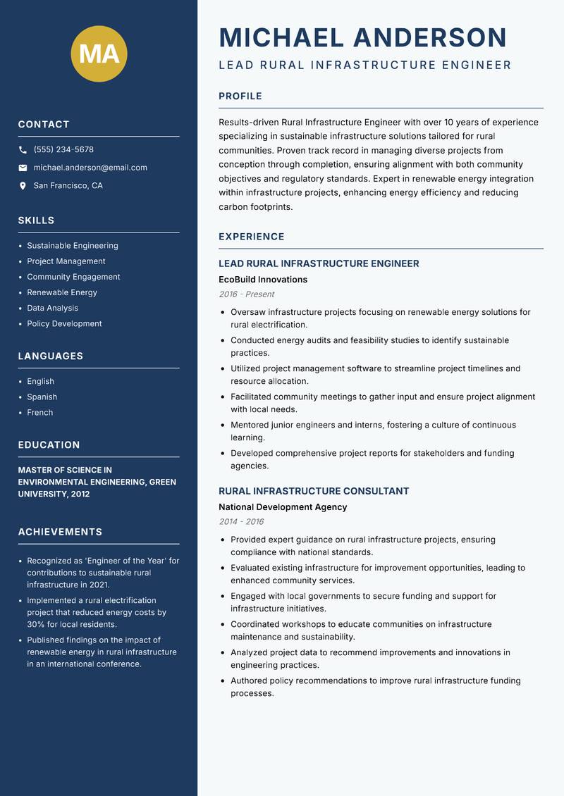 Rural Infrastructure Engineer resume template — Classic Clean