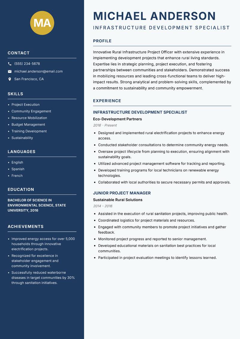 Rural Infrastructure Project Officer resume template — Classic Clean
