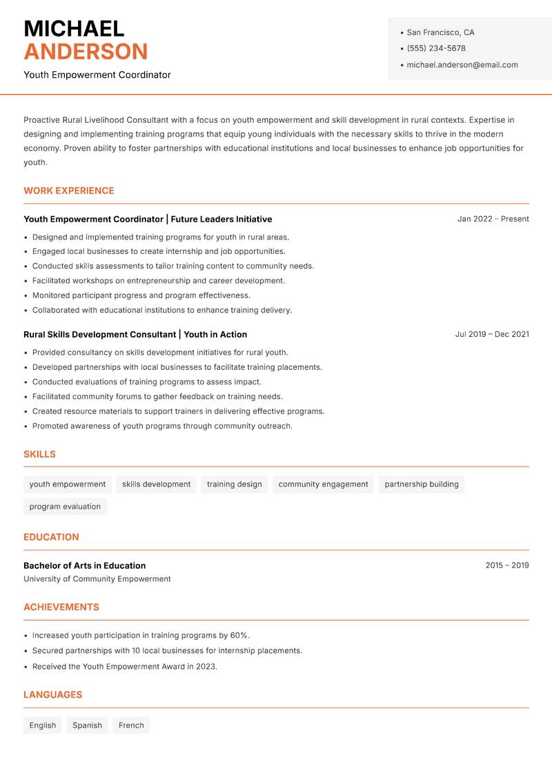 Rural Livelihood Consultant resume template — Modern Professional