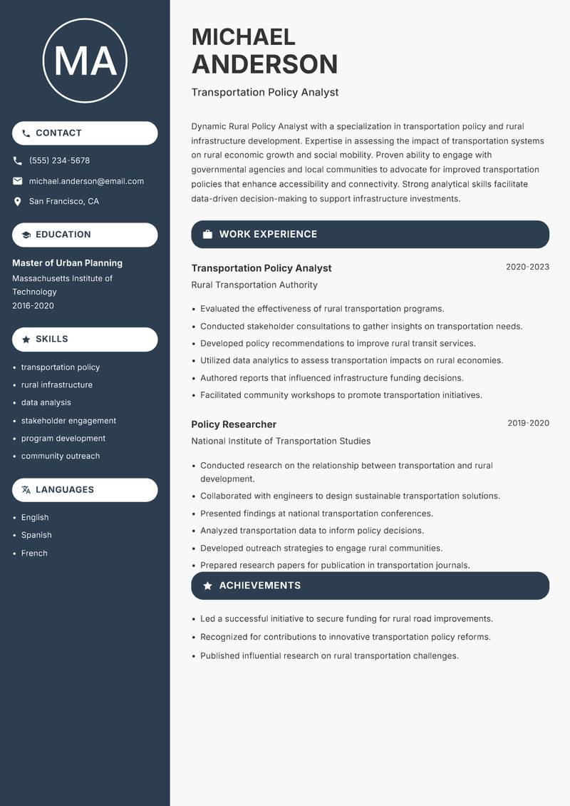 Rural Policy Analyst resume template — Compact