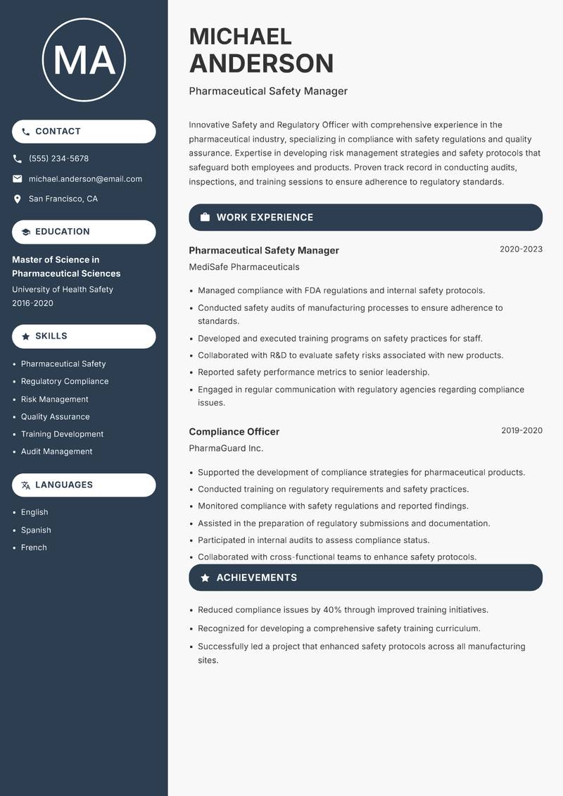 Safety and Regulatory Officer resume template — Compact