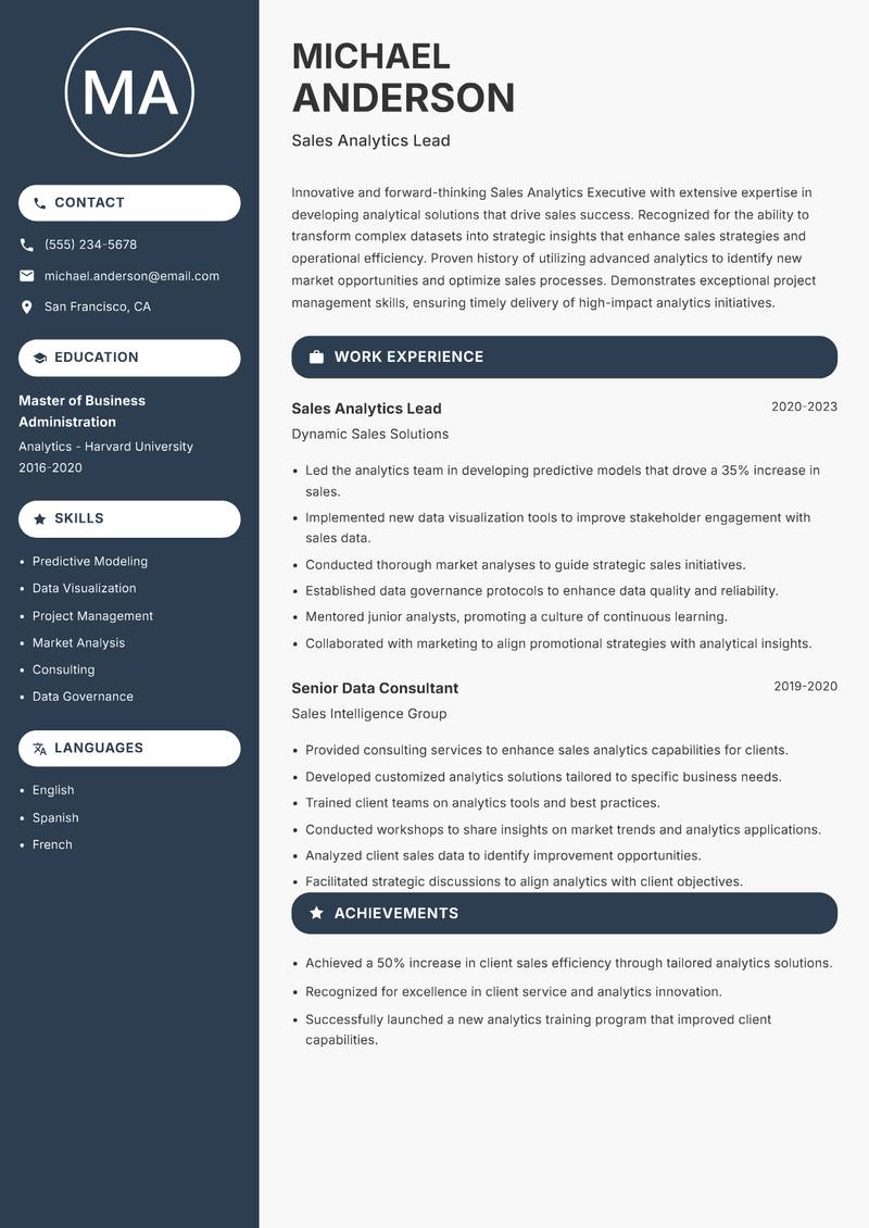 Sales Analytics Executive resume template — Compact