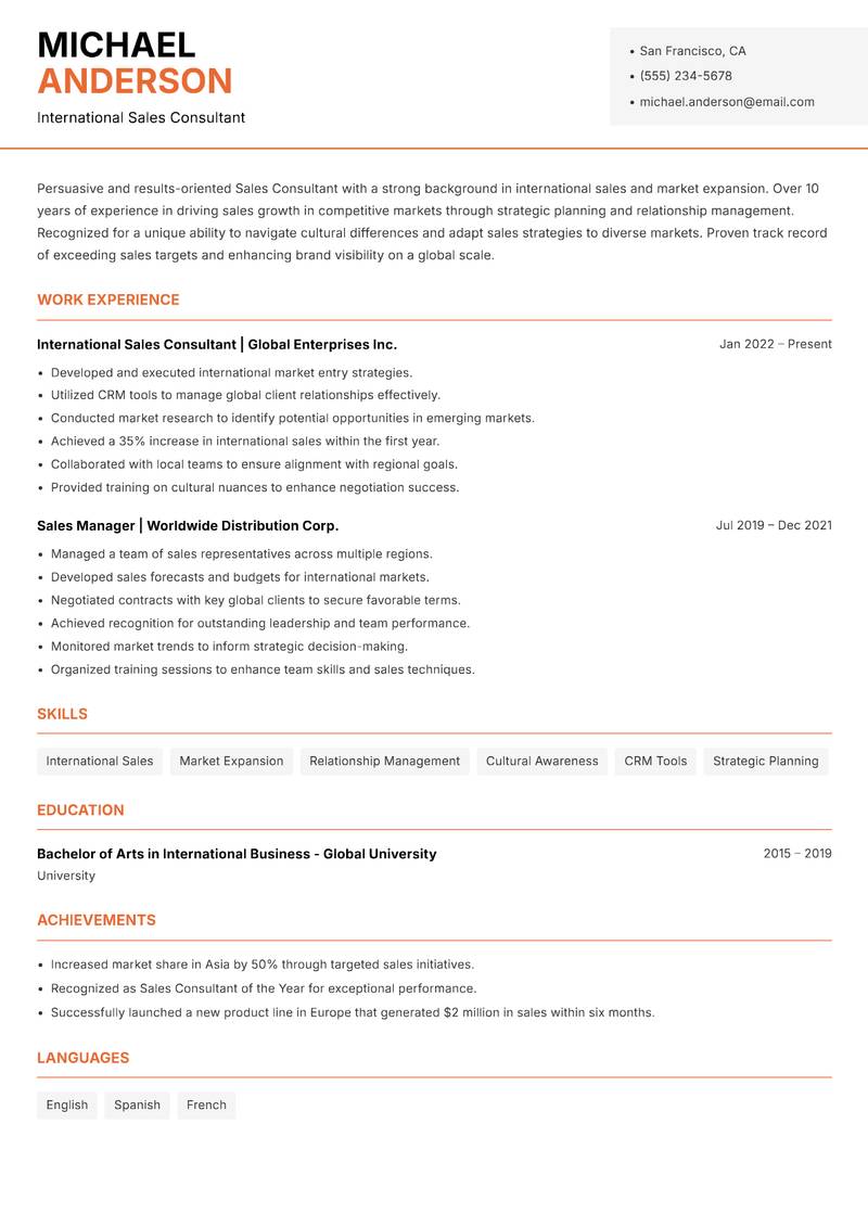 Sales Consultant resume template — Modern Professional