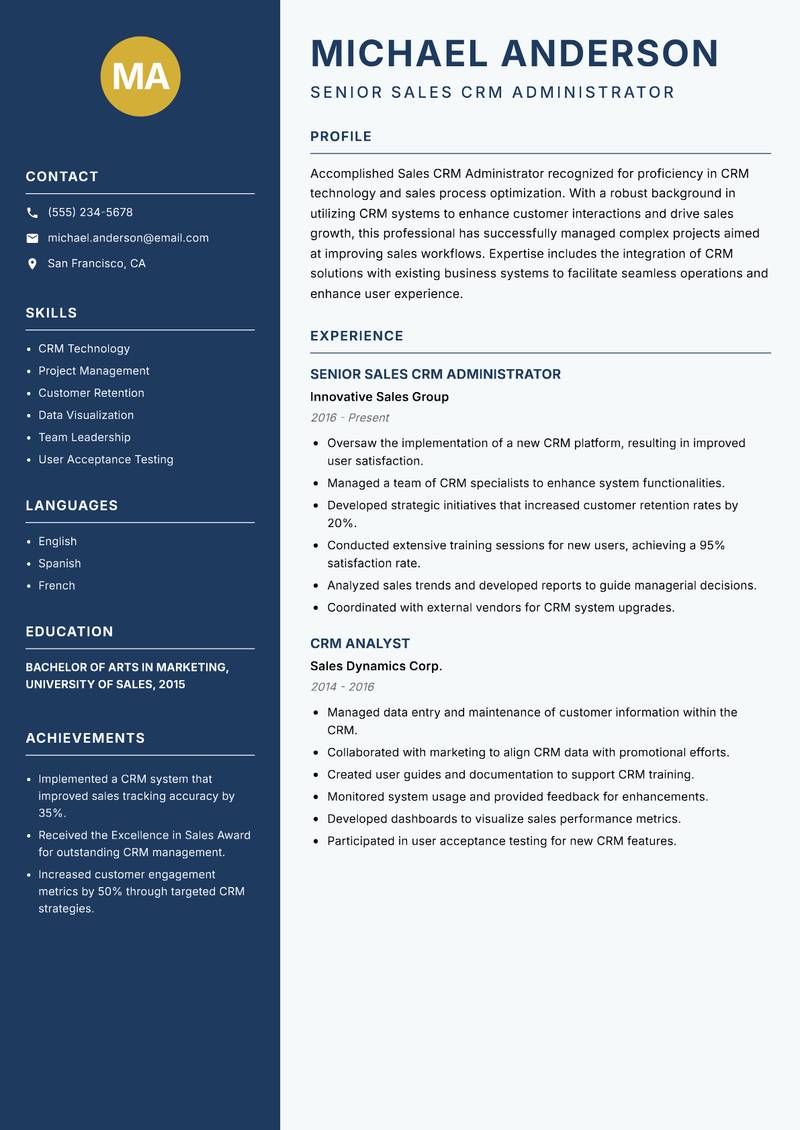Sales CRM Administrator resume template — Classic Clean
