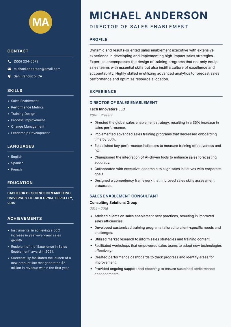 Sales Enablement Executive resume template — Classic Clean