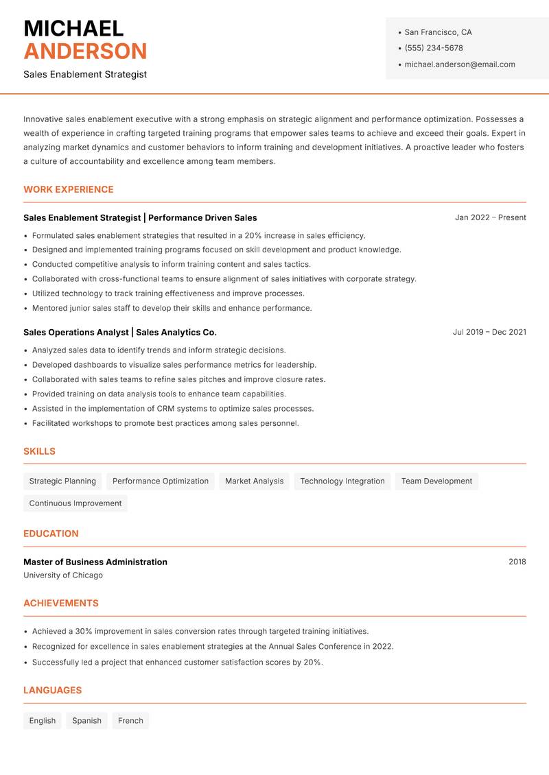 Sales Enablement Executive resume template — Modern Professional