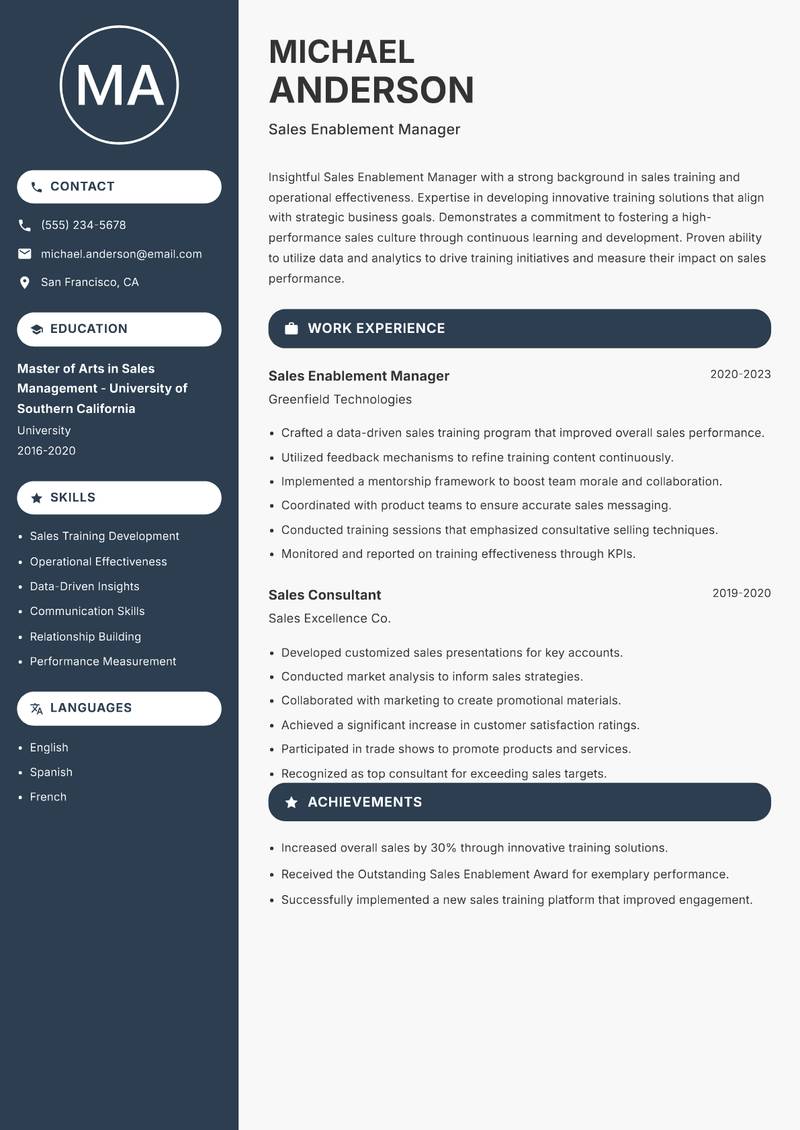 Sales Enablement Manager resume template — Compact