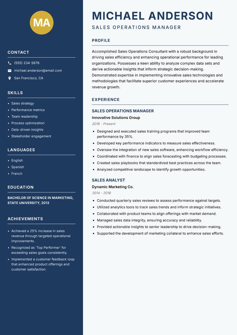 Sales Operations Consultant resume template — Classic Clean