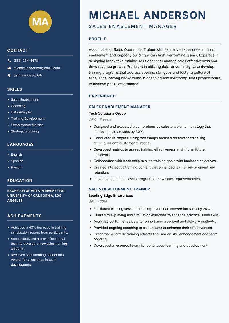 Sales Operations Trainer resume template — Classic Clean