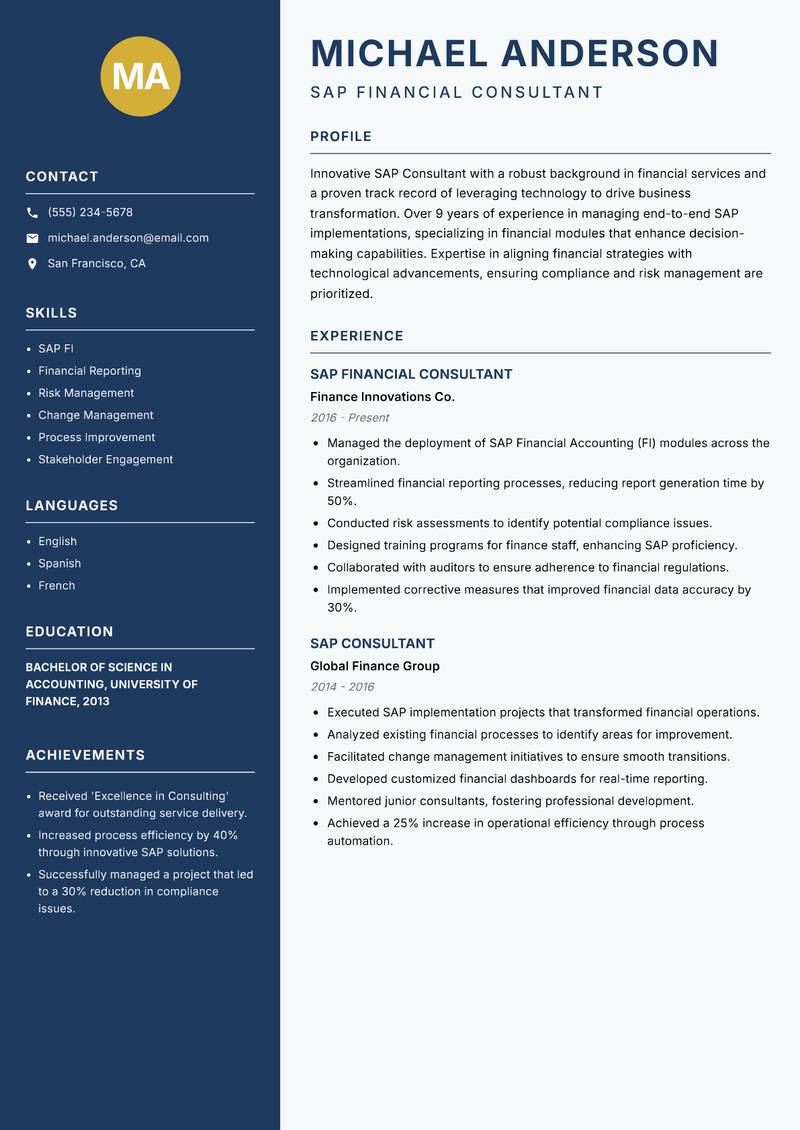 SAP Consultant resume template — Classic Clean