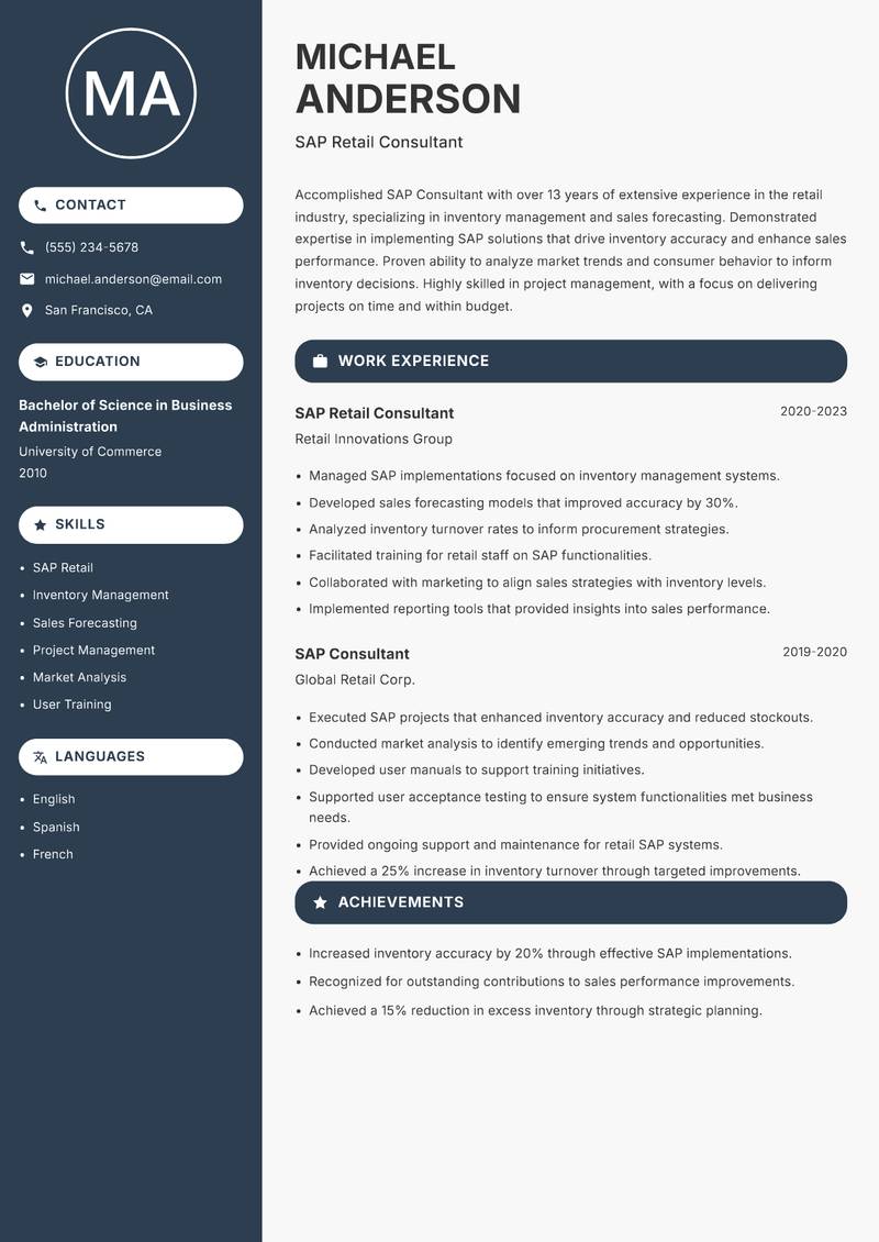 SAP Consultant resume template — Compact