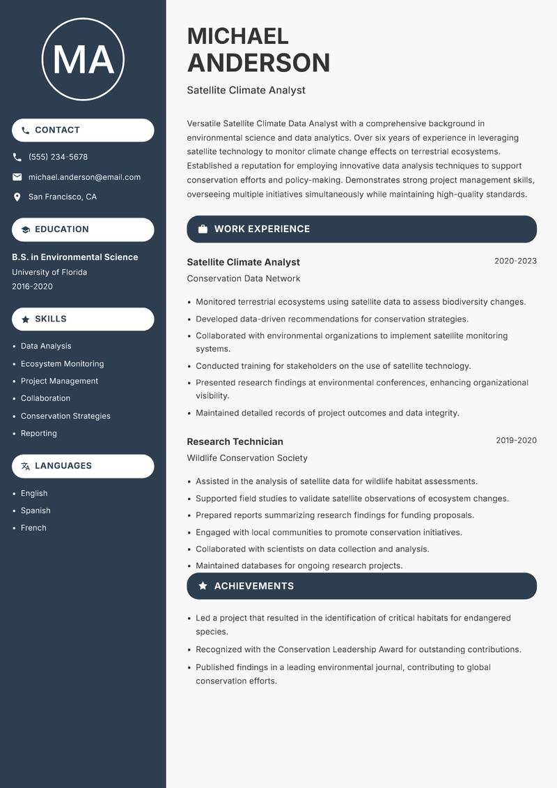 Satellite Climate Data Analyst resume template — Compact