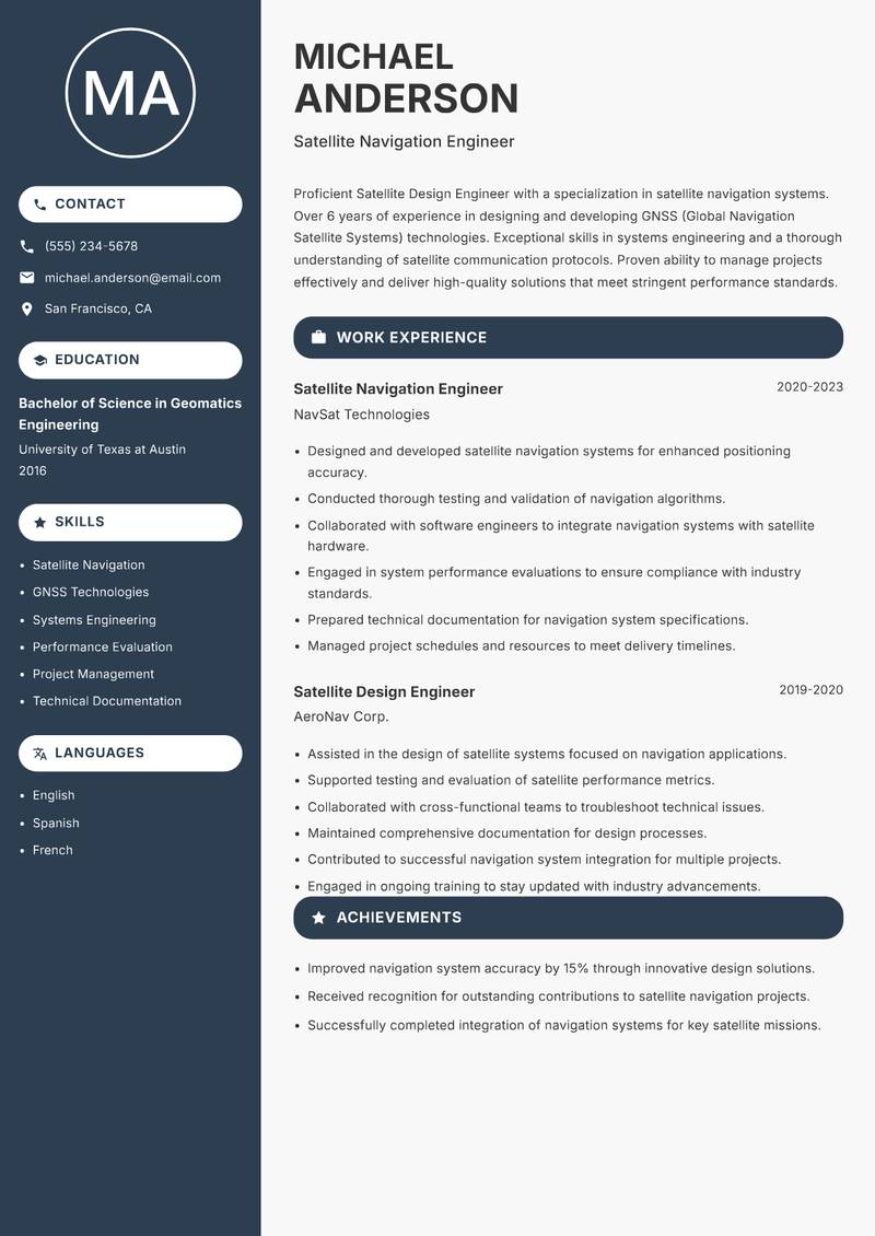 Satellite Design Engineer resume template — Compact