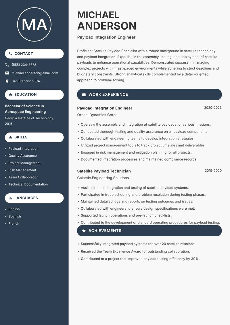 Satellite Payload Specialist resume template — Compact