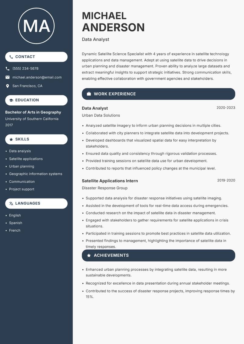 Satellite Science Specialist resume template — Compact