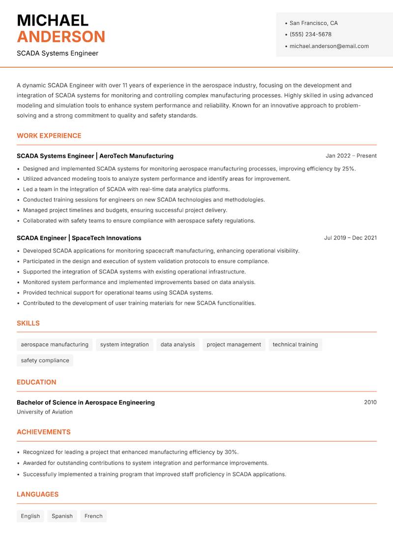 SCADA Engineer resume template — Modern Professional
