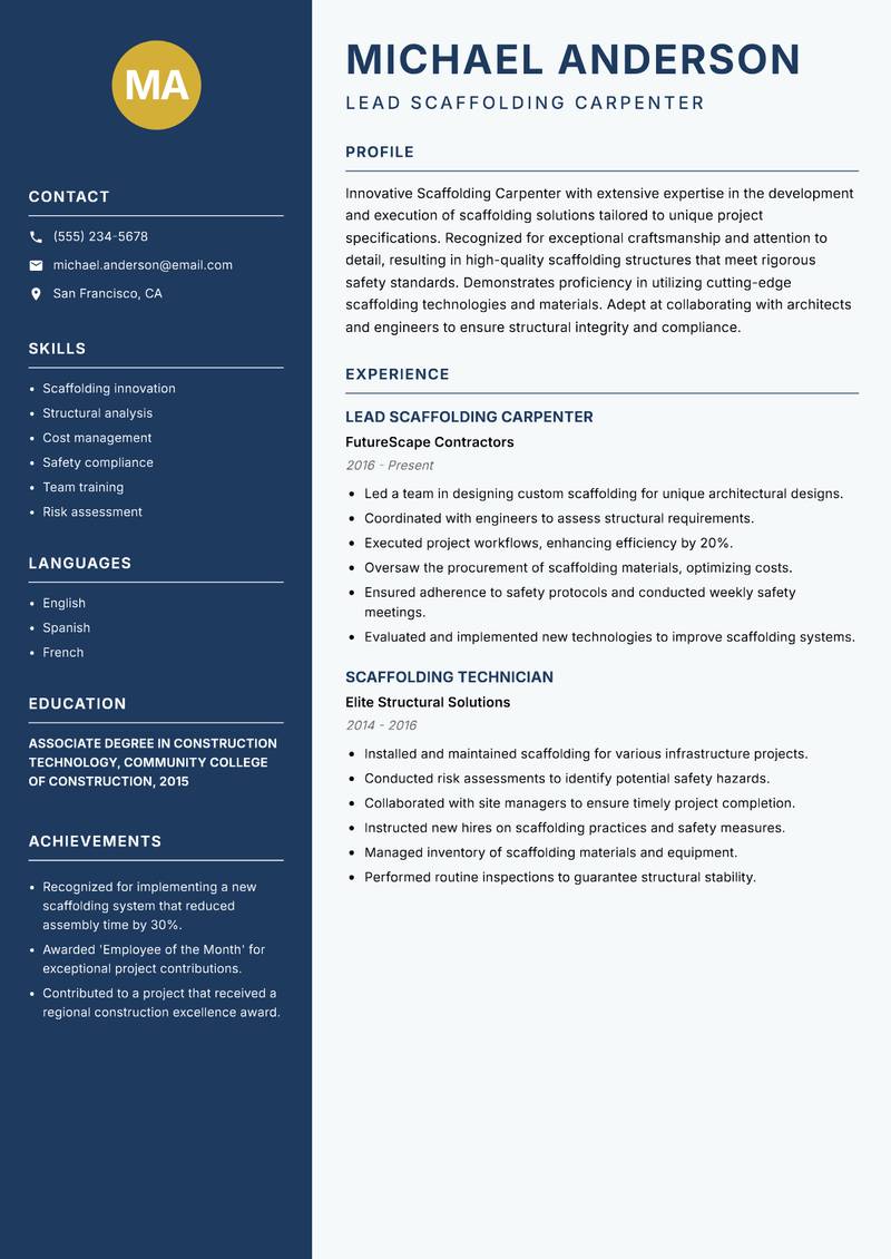Scaffolding Carpenter resume template — Classic Clean