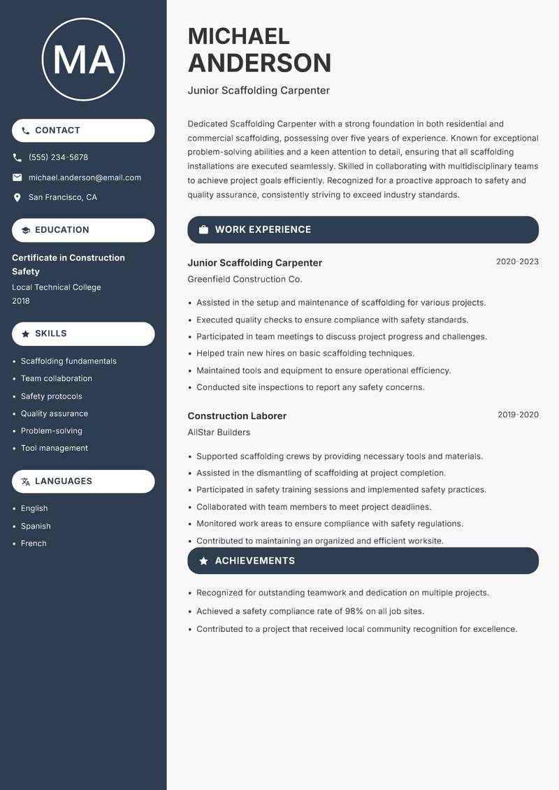 Scaffolding Carpenter resume template — Compact