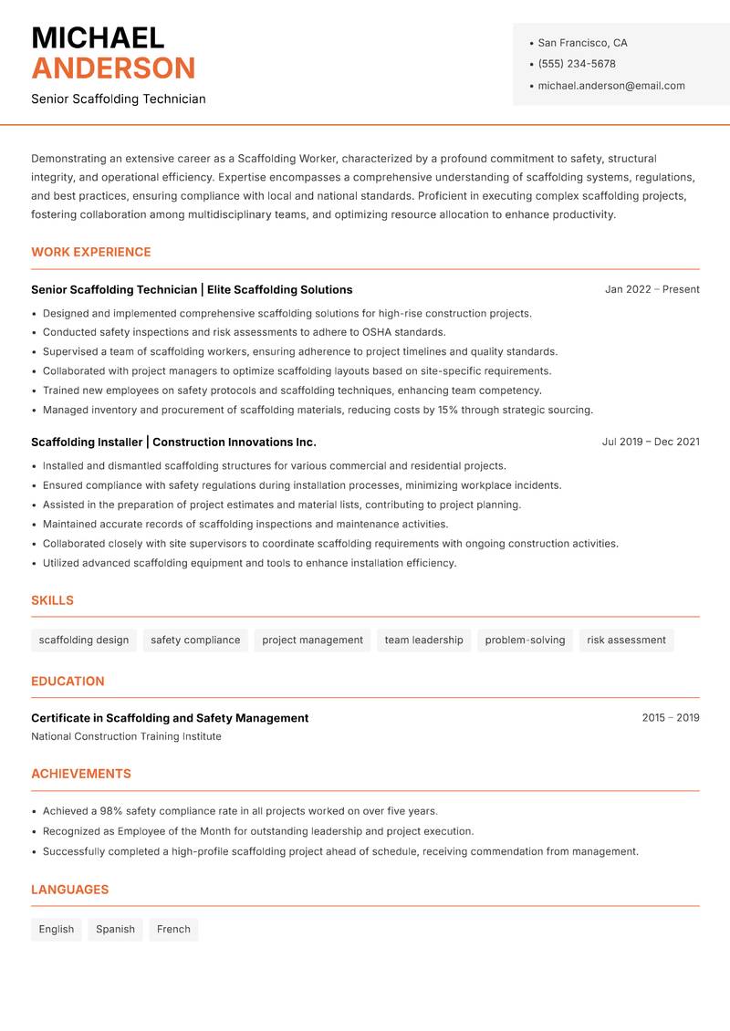 Scaffolding Worker resume template — Modern Professional