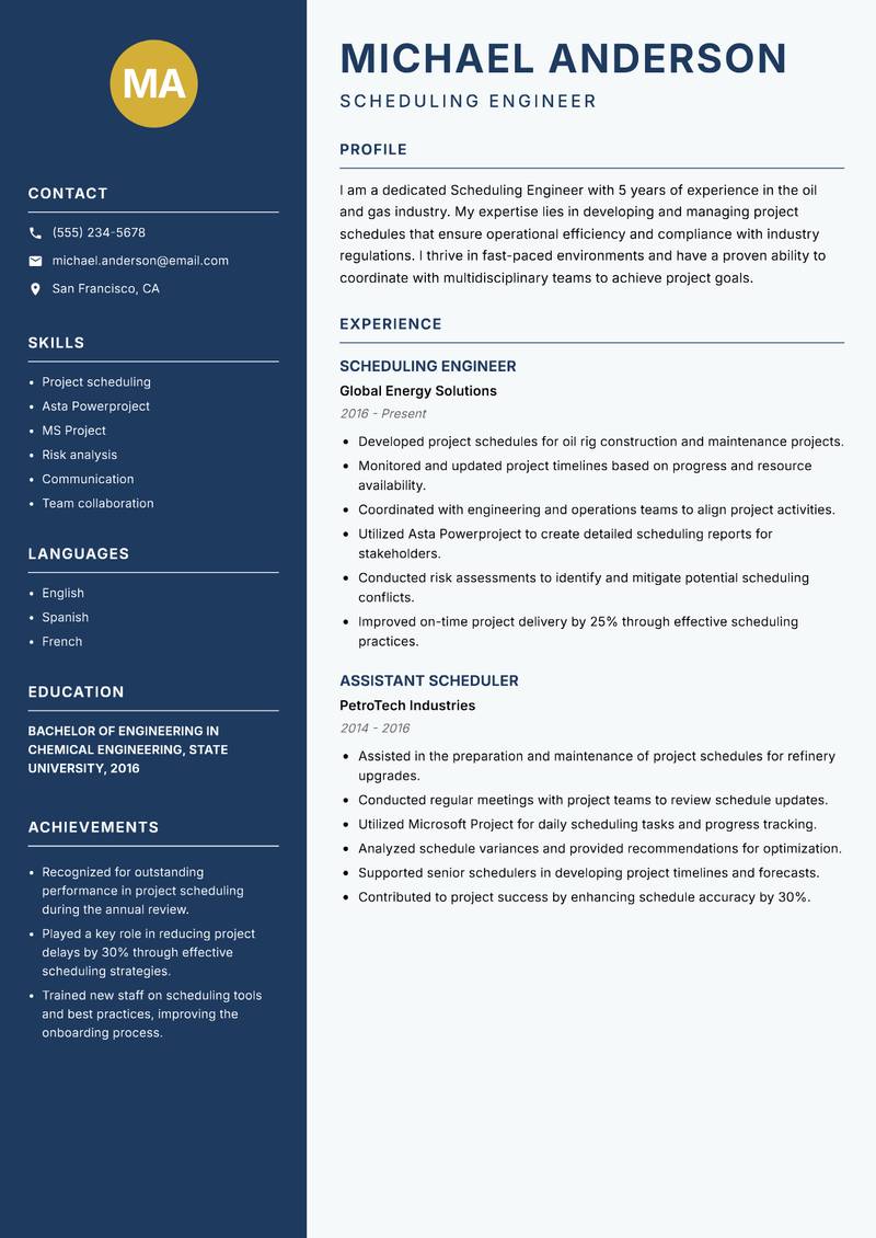 Scheduling Engineer resume template — Classic Clean