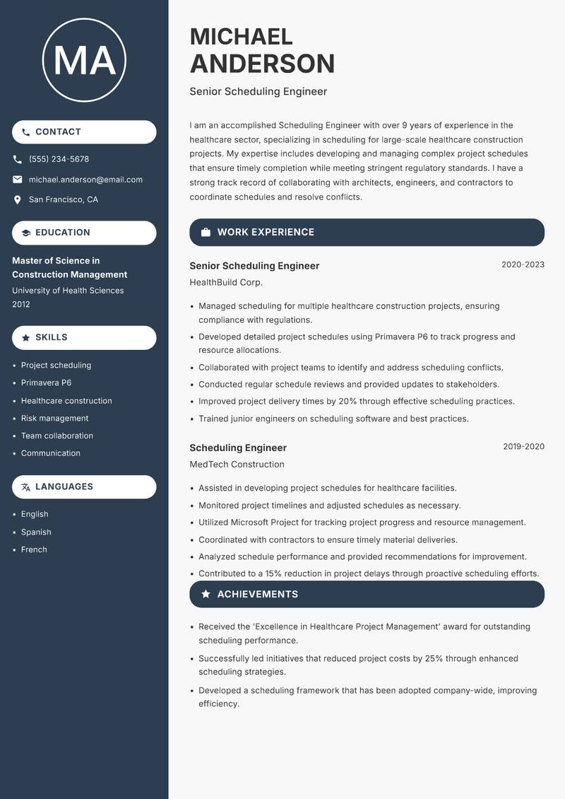 Scheduling Engineer resume template — Compact