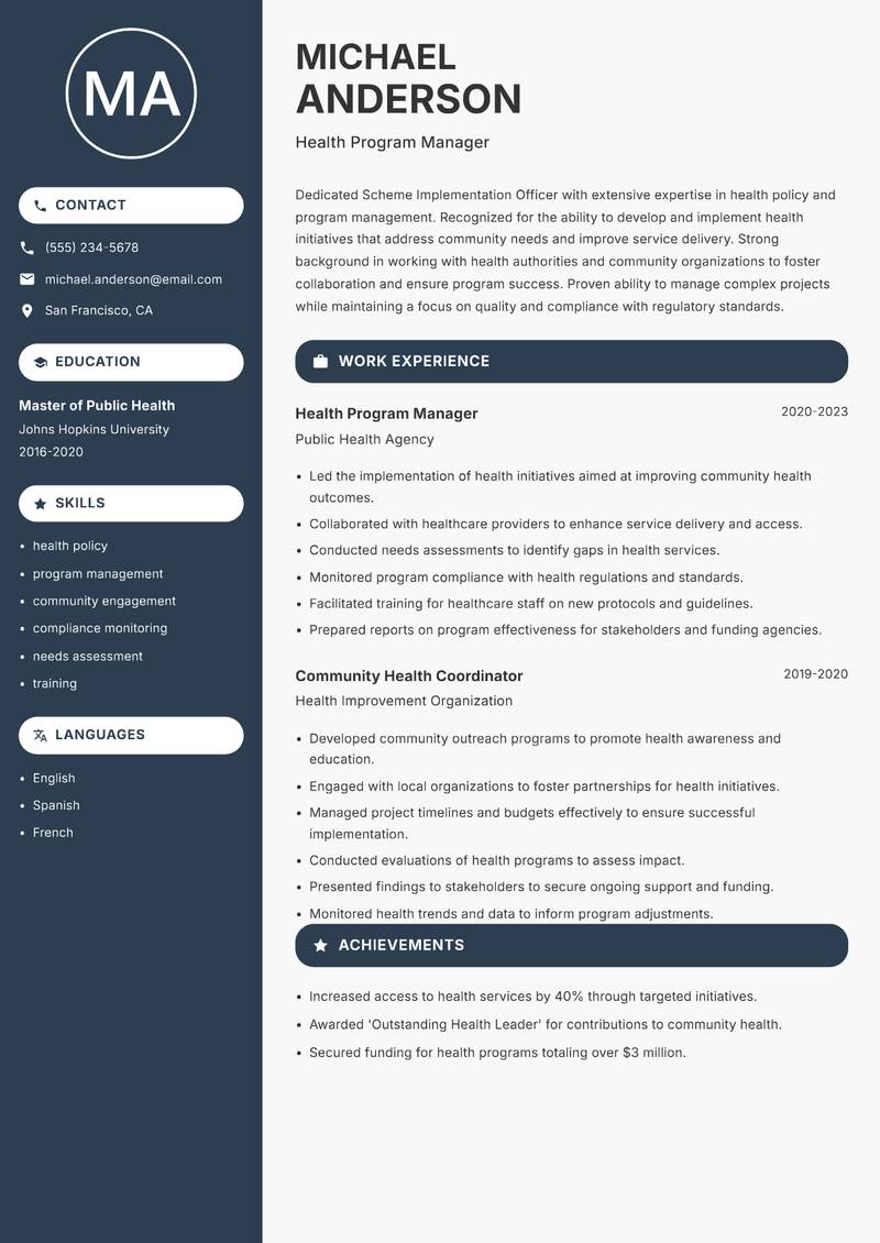 Scheme Implementation Officer resume template — Compact