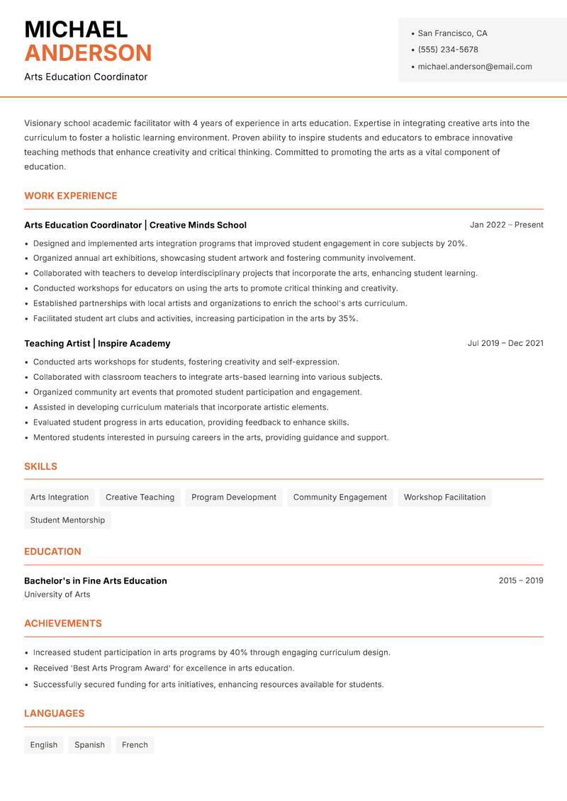 School Academic Facilitator resume template — Modern Professional