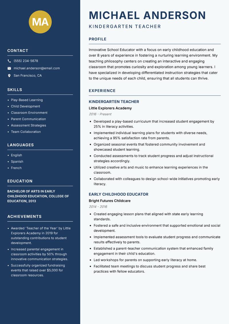 School Educator resume template — Classic Clean