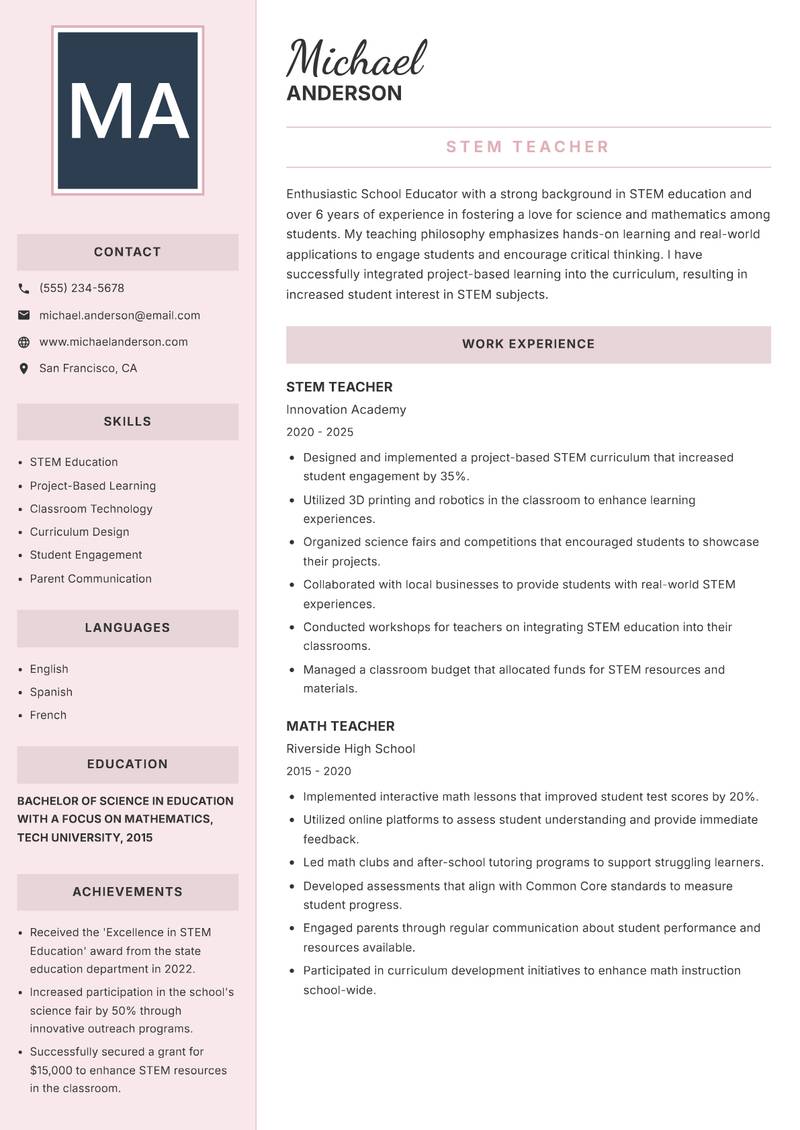 School Educator resume template — Executive