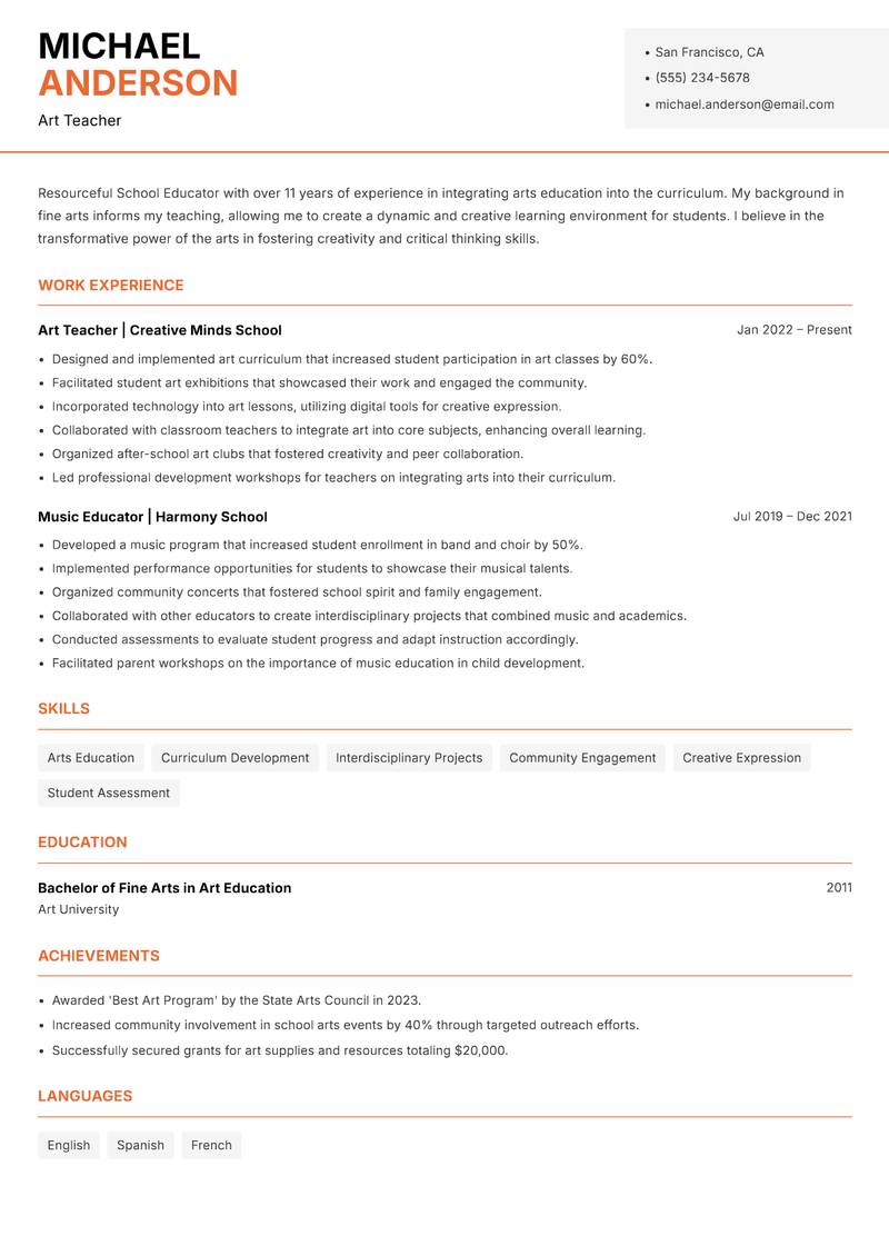 School Educator resume template — Modern Professional