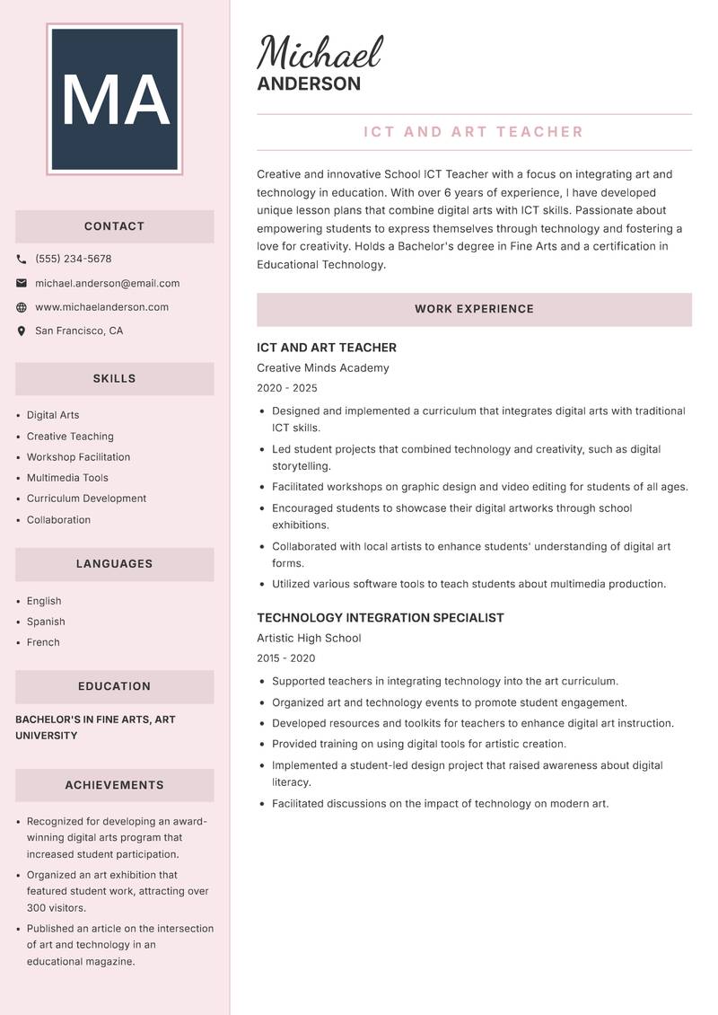 School ICT Teacher resume template — Executive
