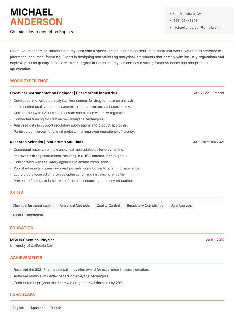 Scientific Instrumentation Physicist resume template — Modern Professional