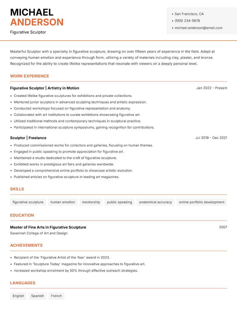 Sculptor resume template — Modern Professional