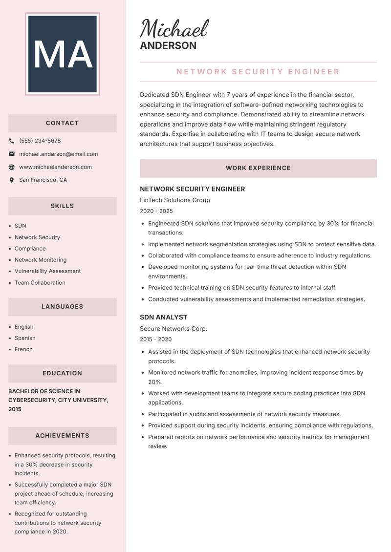 SDN Engineer resume template — Executive