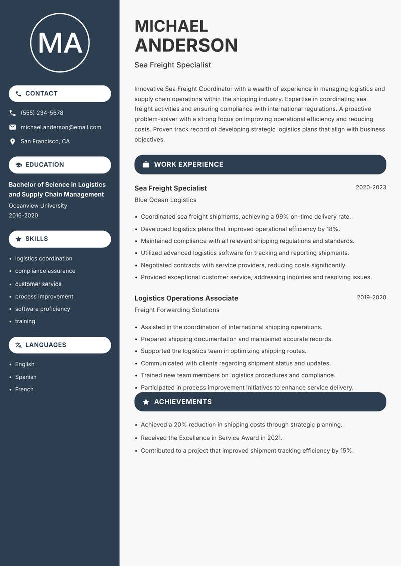 Sea Freight Coordinator resume template — Compact