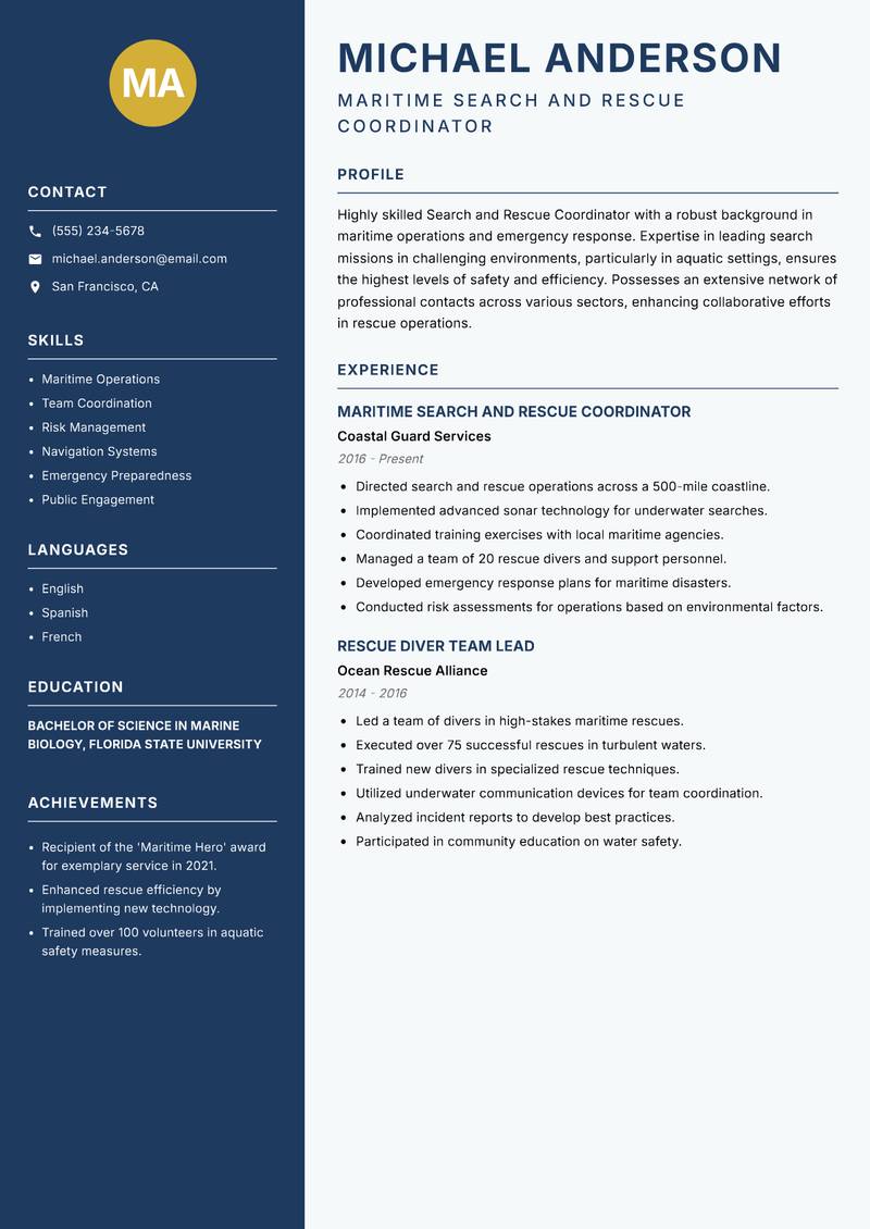 Search and Rescue Coordinator resume template — Classic Clean