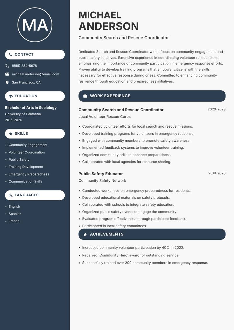 Search and Rescue Coordinator resume template — Compact
