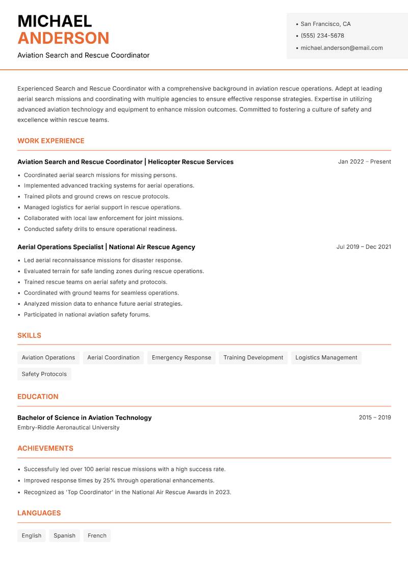 Search and Rescue Coordinator resume template — Modern Professional