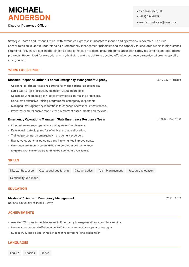 Search and Rescue Officer resume template — Modern Professional