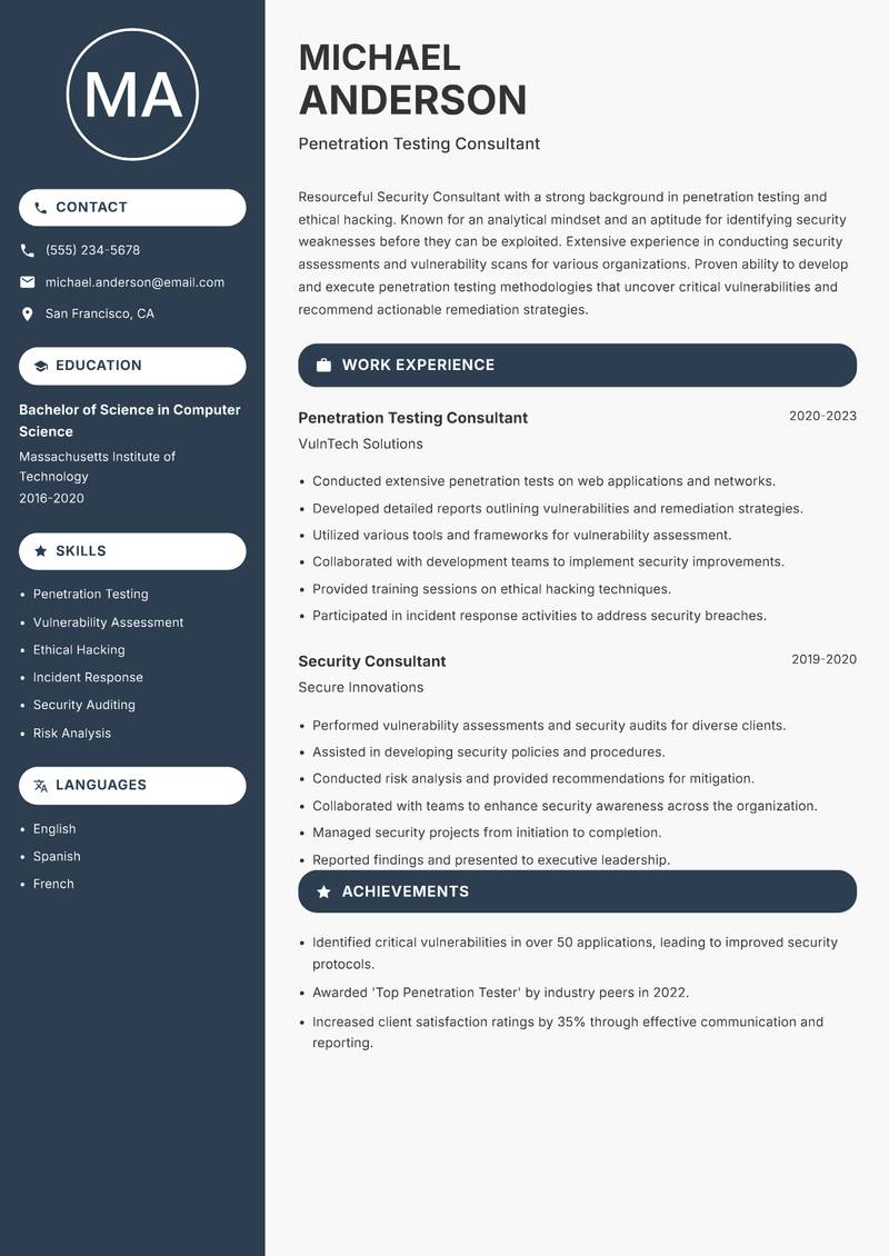 Security Consultant resume template — Compact