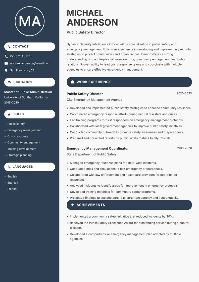 Security Intelligence Officer resume template — Compact