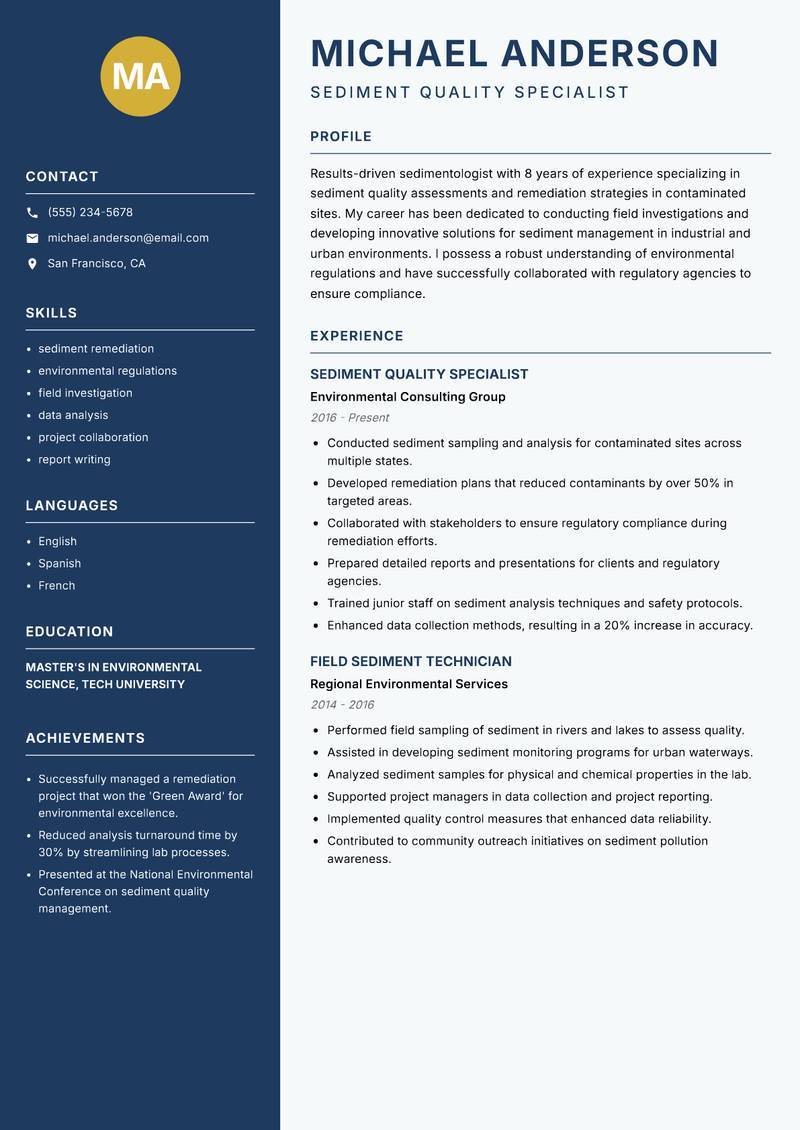 Sedimentologist resume template — Classic Clean