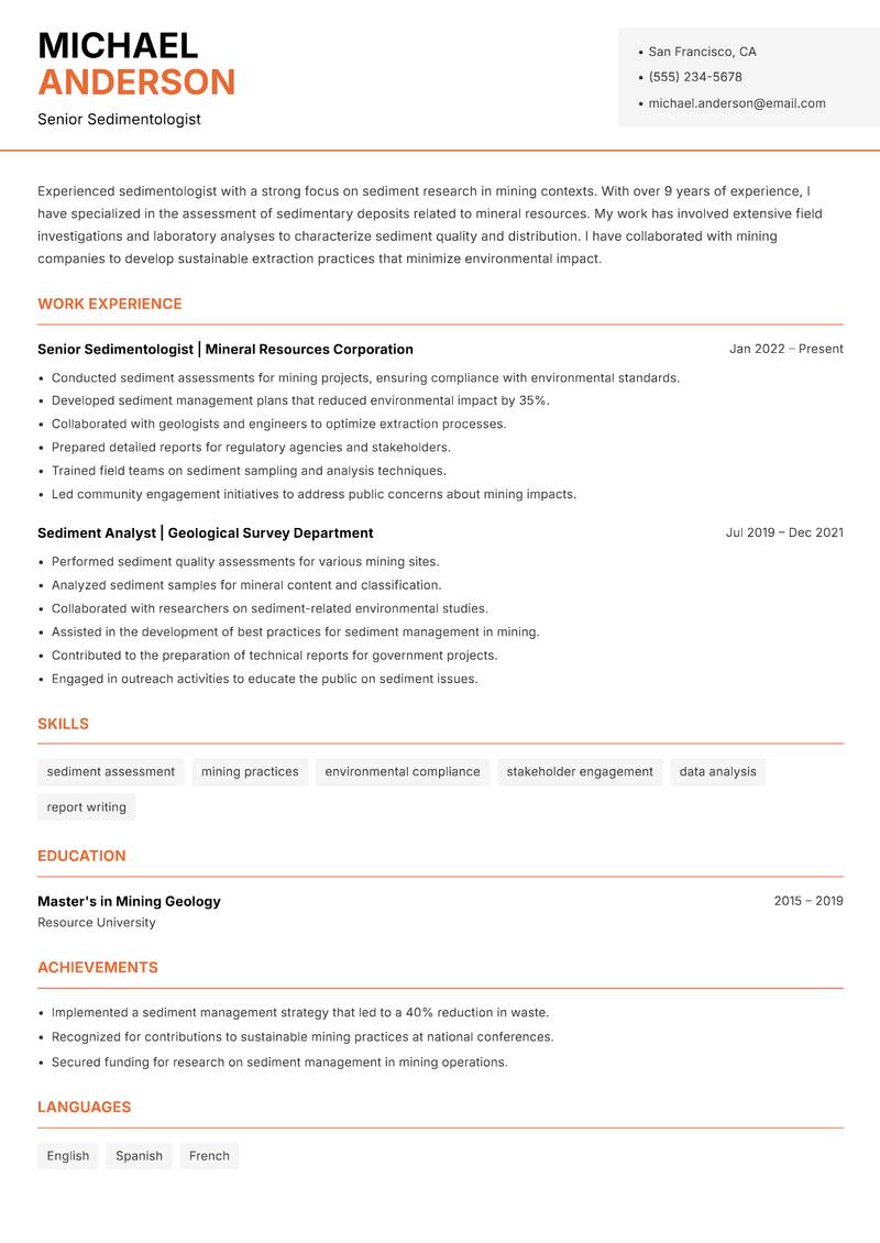 Sedimentologist resume template — Modern Professional