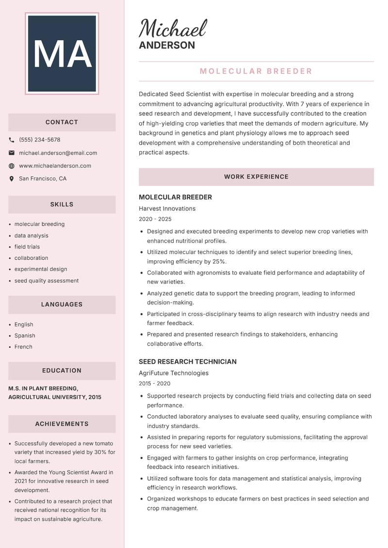 Seed Scientist resume template — Executive