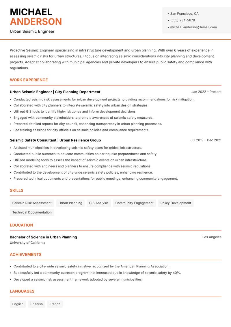 Seismic Engineer resume template — Modern Professional