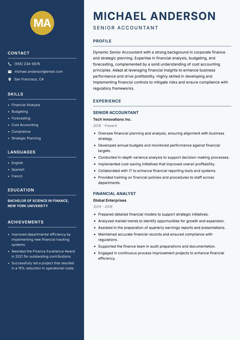 Senior Accountant resume template — Classic Clean