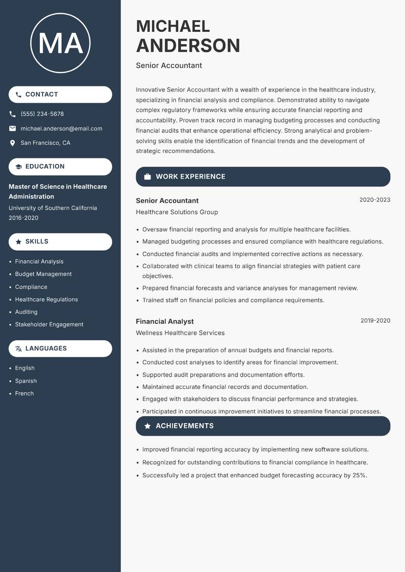 Senior Accountant resume template — Compact